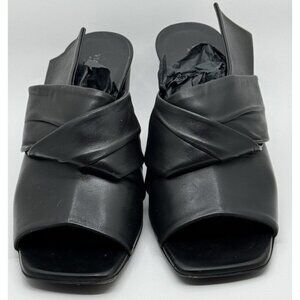 Via Spiga Black Leather Open Toe Block Heel Mule Sandals Women's 6 Italy